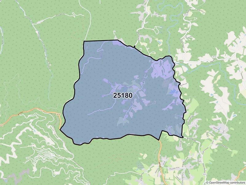 Map of ZIP Code 25180 — Saxon, WV
