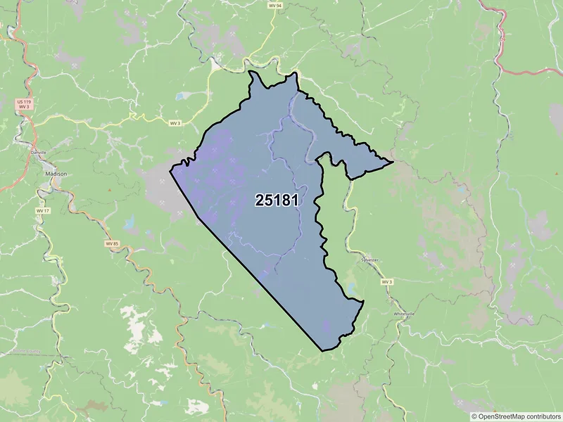 Map of ZIP Code 25181 — Seth, WV