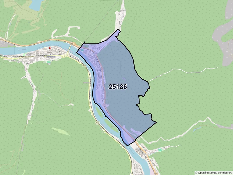 Map of Smithers, West Virginia and ZIP codes