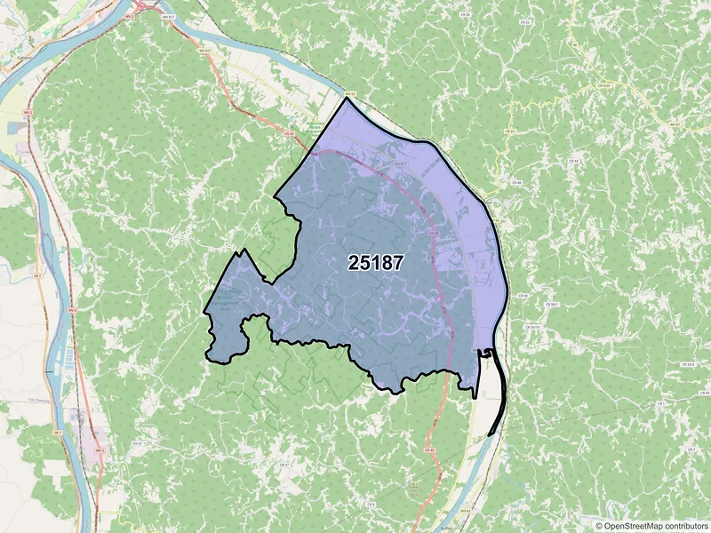 Map of ZIP Code 25187 — Southside, WV