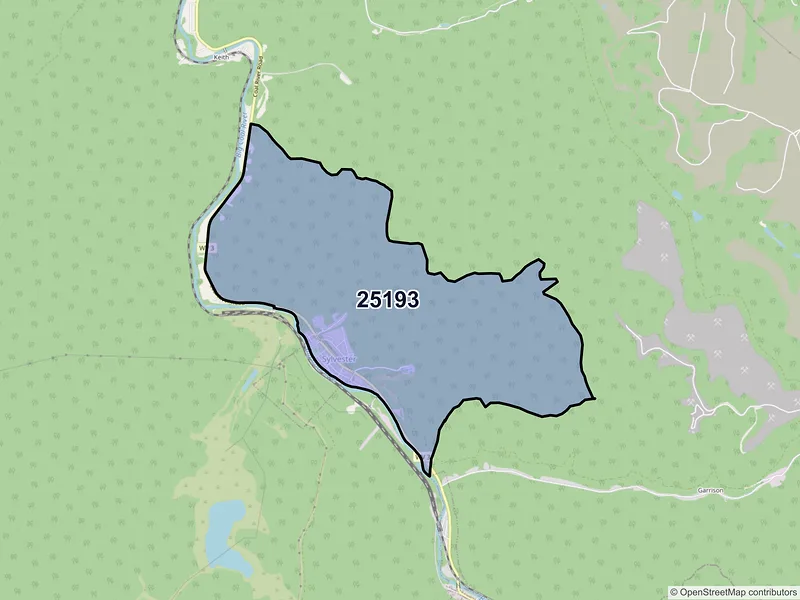 Map of ZIP Code 25193 — Sylvester, WV