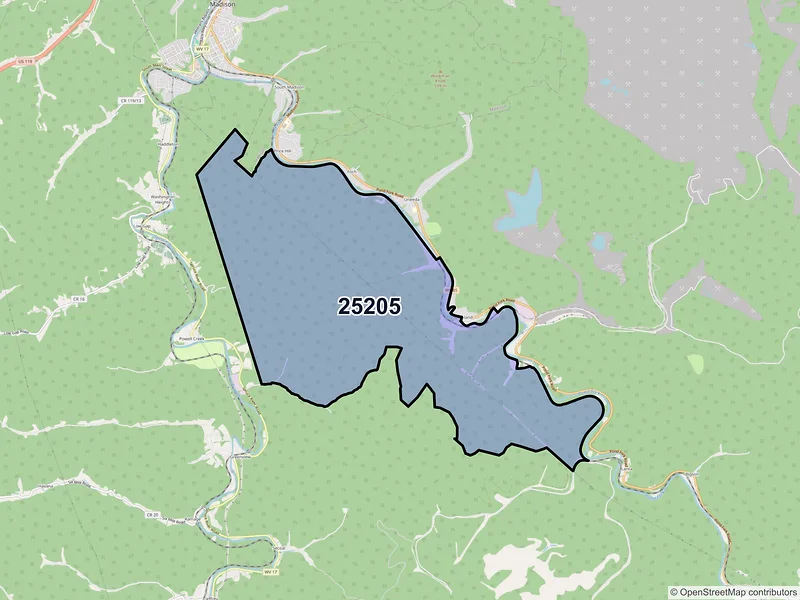 Map of Uneeda, West Virginia and ZIP codes
