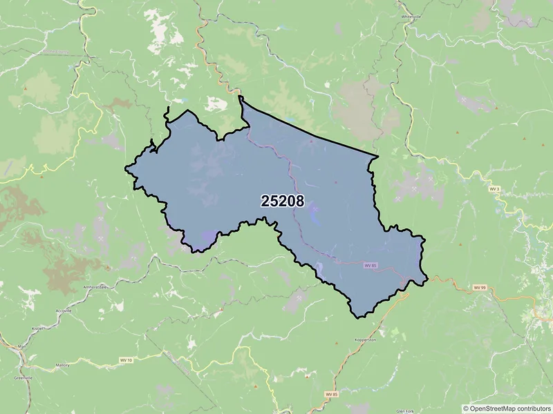 Map of ZIP Code 25208 — Wharton, WV