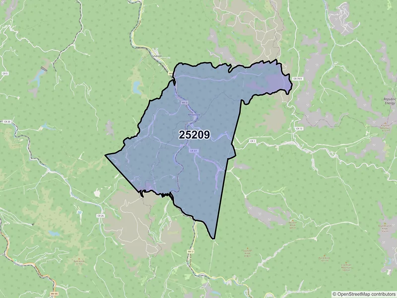 Map of ZIP Code 25209 — Whitesville, WV