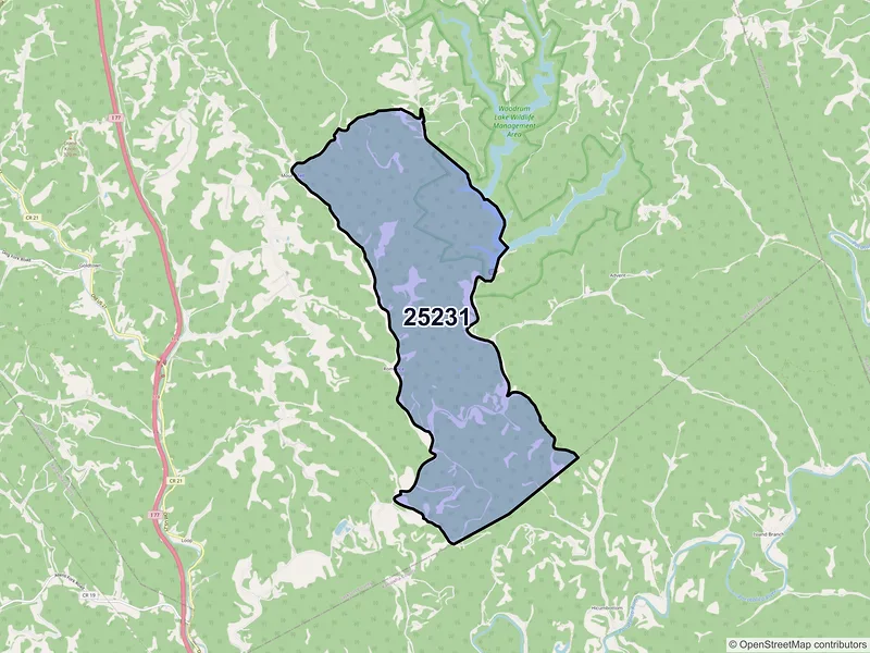 Map of ZIP Code 25231 — Advent, WV
