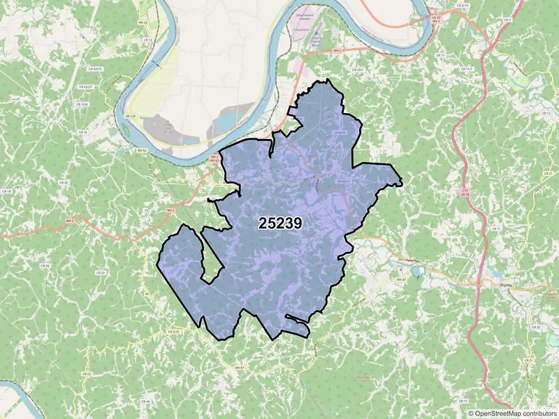 Map of ZIP Code 25239 — Cottageville, WV