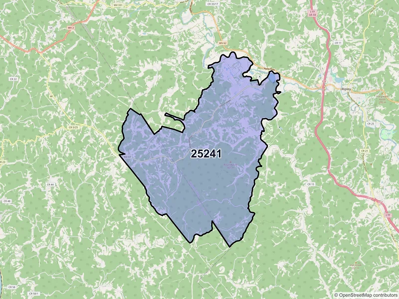 Map of ZIP Code 25241 — Evans, WV