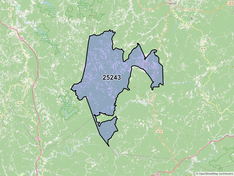 Map of ZIP Code 25243 — Gandeeville, WV