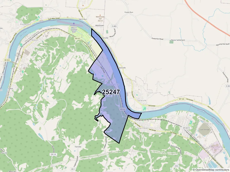 Map of Hartford, West Virginia and ZIP codes