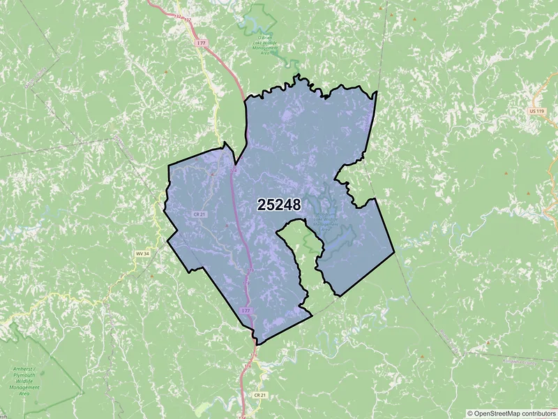 Map of ZIP Code 25248 — Kenna, WV