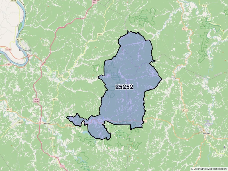 Map of ZIP Code 25252 — Le Roy, WV