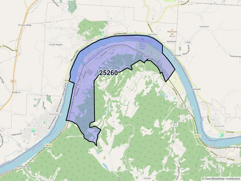 Map of ZIP Code 25260 — Mason, WV