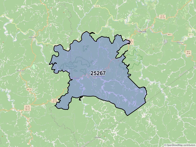 Map of ZIP Code 25267 — Normantown, WV