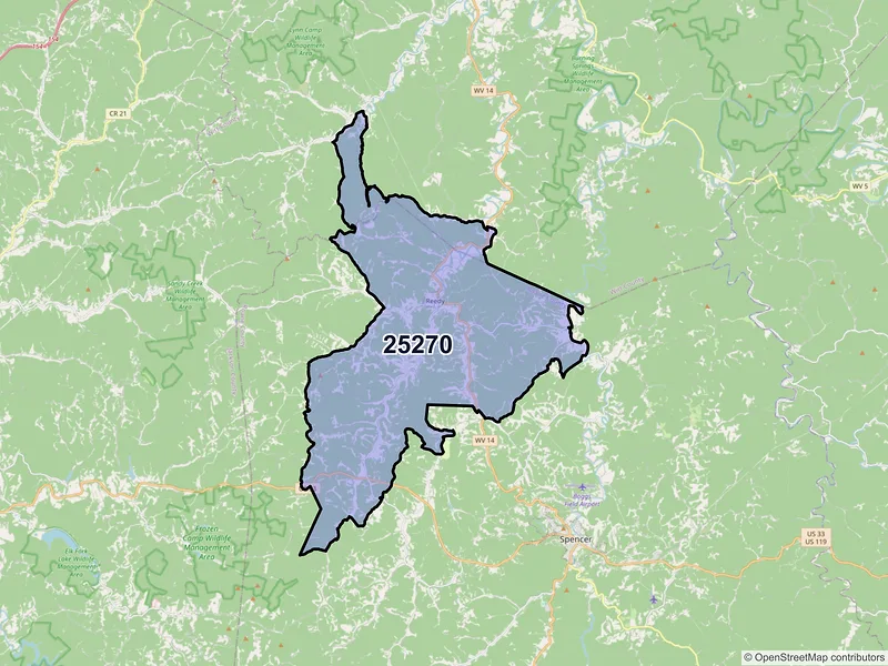 Map of ZIP Code 25270 — Reedy, WV