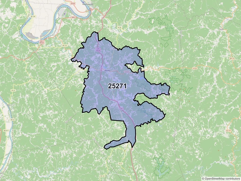 Map of Ripley, West Virginia and ZIP codes