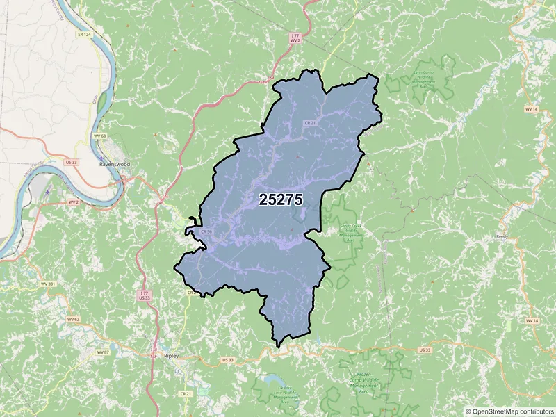 Map of Sandyville, West Virginia and ZIP codes