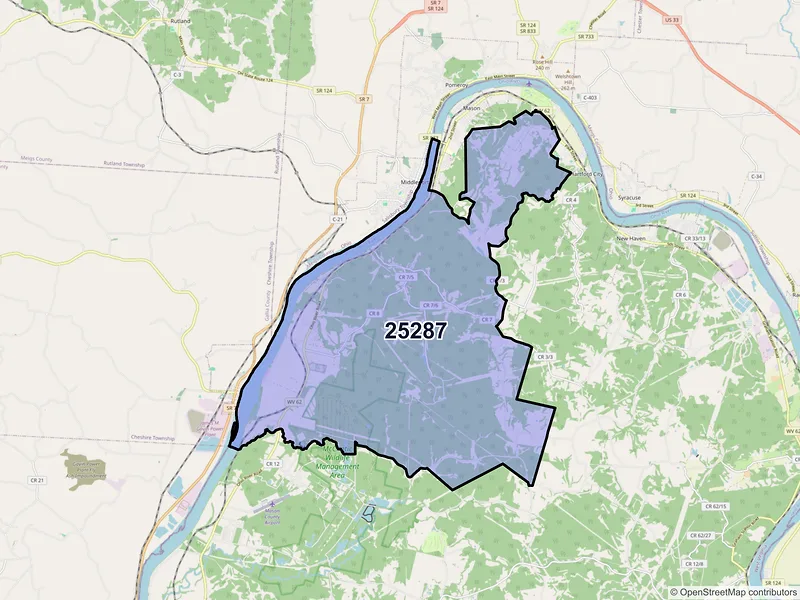 Map of ZIP Code 25287 — West Columbia, WV