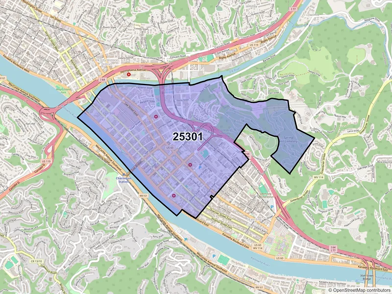 Map of ZIP Code 25301 — Charleston, WV