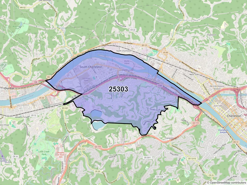 Map of ZIP Code 25303 — South Charleston, WV