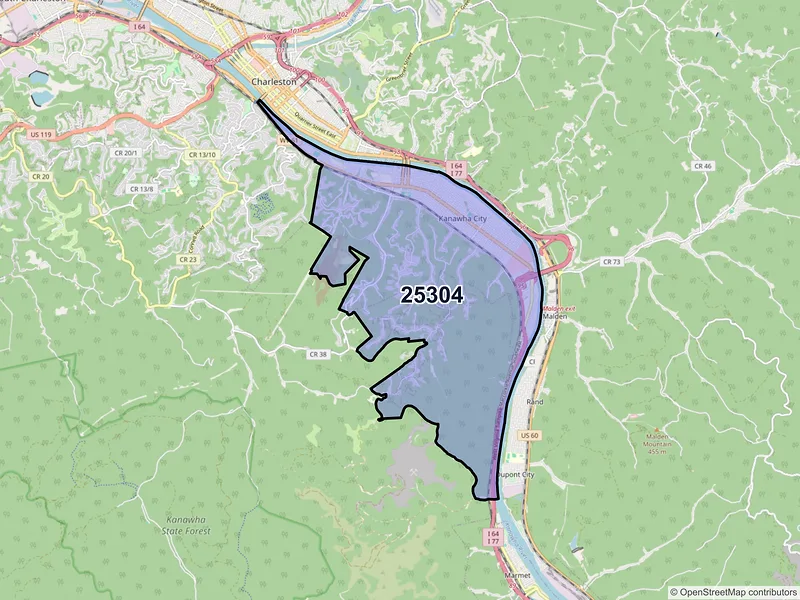 Map of ZIP Code 25304 — Charleston, WV