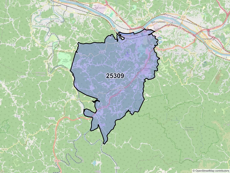 Map of ZIP Code 25309 — South Charleston, WV
