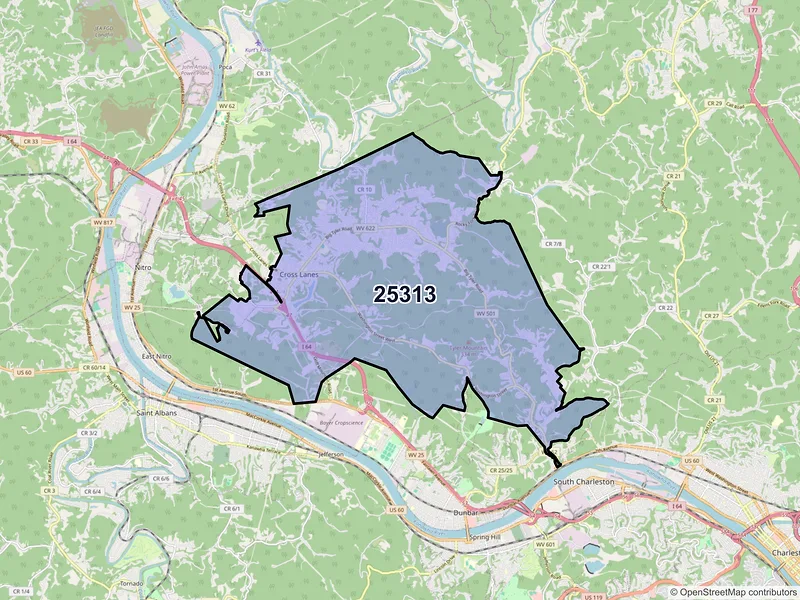 Map of ZIP Code 25313 — Charleston, WV