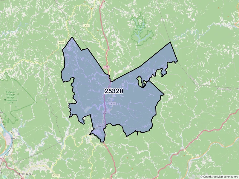 Map of ZIP Code 25320 — Charleston, WV