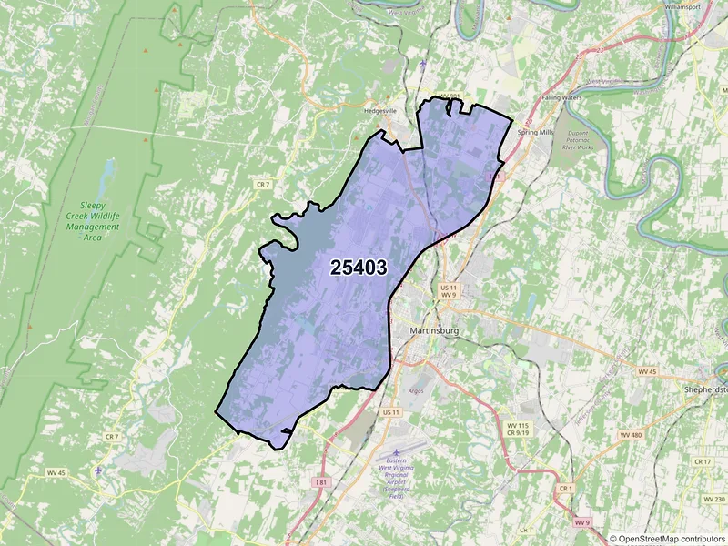 Map of ZIP Code 25403 — Martinsburg, WV