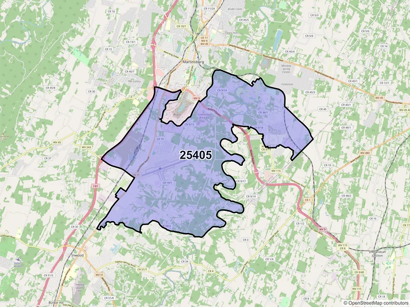 Map of ZIP Code 25405 — Martinsburg, WV