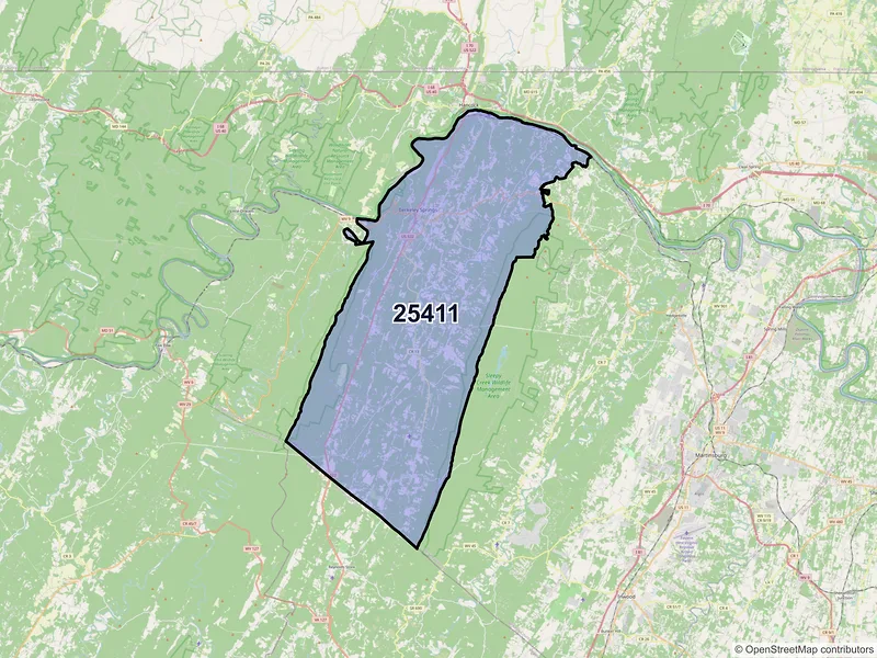 Map of ZIP Code 25411 — Berkeley Springs, WV