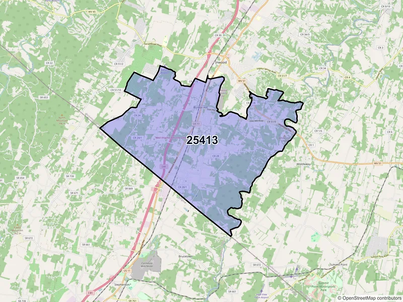 Map of ZIP Code 25413 — Bunker Hill, WV