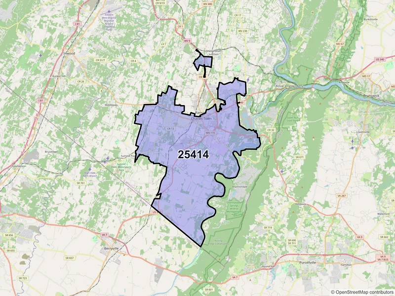 Map of ZIP Code 25414 — Charles Town, WV