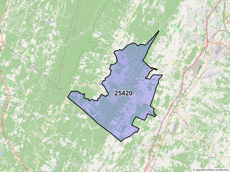 Map of ZIP Code 25420 — Gerrardstown, WV