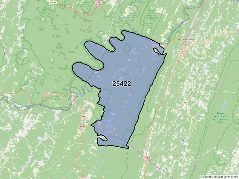 Map of Great Cacapon, West Virginia and ZIP codes