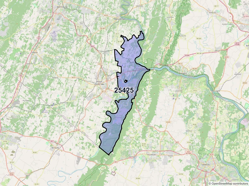 Map of Harpers Ferry, West Virginia and ZIP codes
