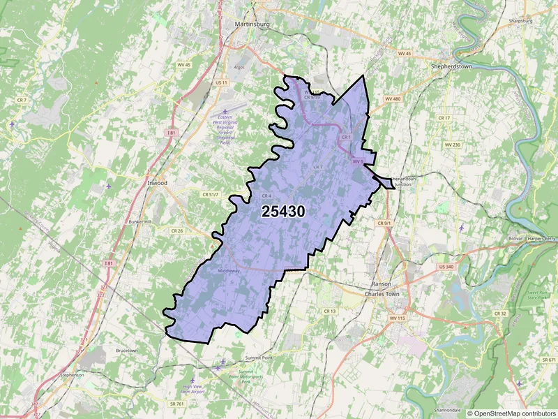 Map of Kearneysville, West Virginia and ZIP codes