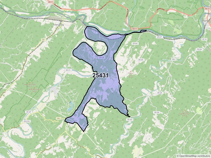 Map of ZIP Code 25431 — Levels, WV