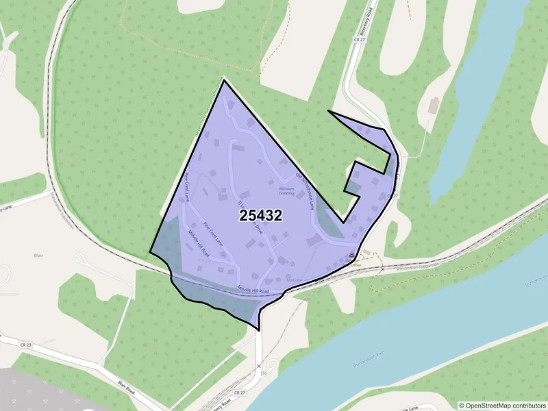 Map of Millville, West Virginia and ZIP codes