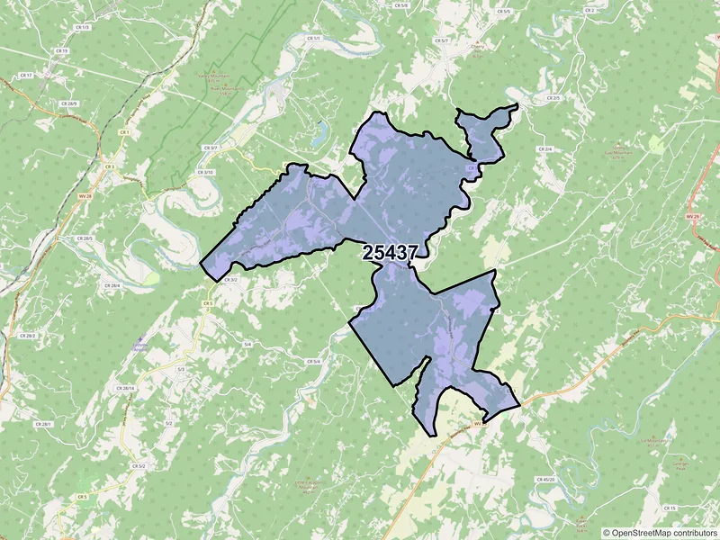 Map of ZIP Code 25437 — Points, WV