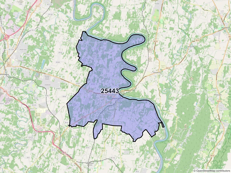 Map of ZIP Code 25443 — Shepherdstown, WV