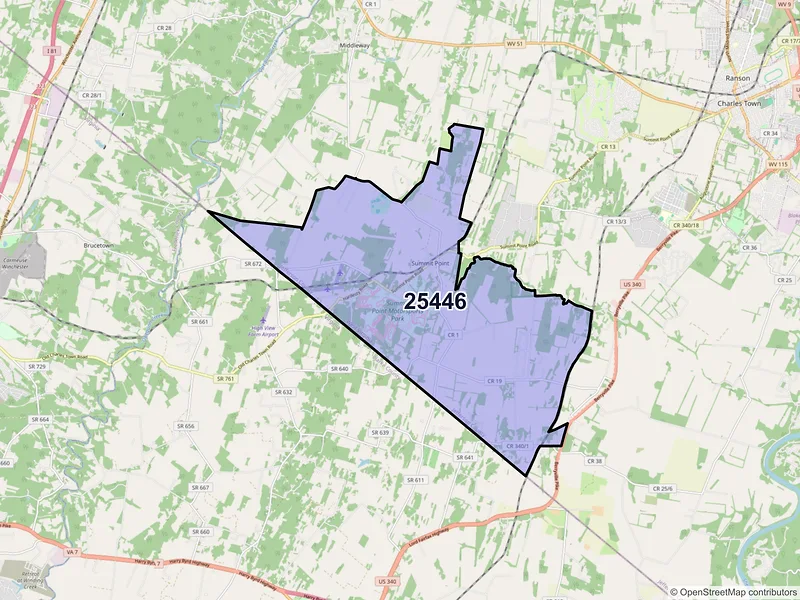 Map of ZIP Code 25446 — Summit Point, WV