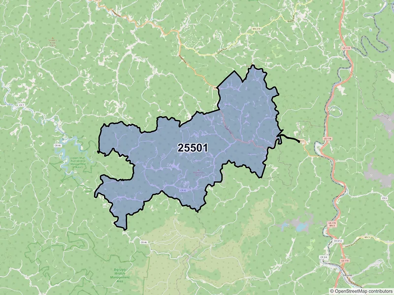 Map of Alkol, West Virginia and ZIP codes