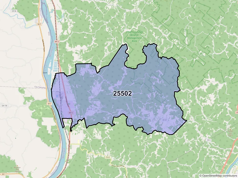 Map of ZIP Code 25502 — Apple Grove, WV