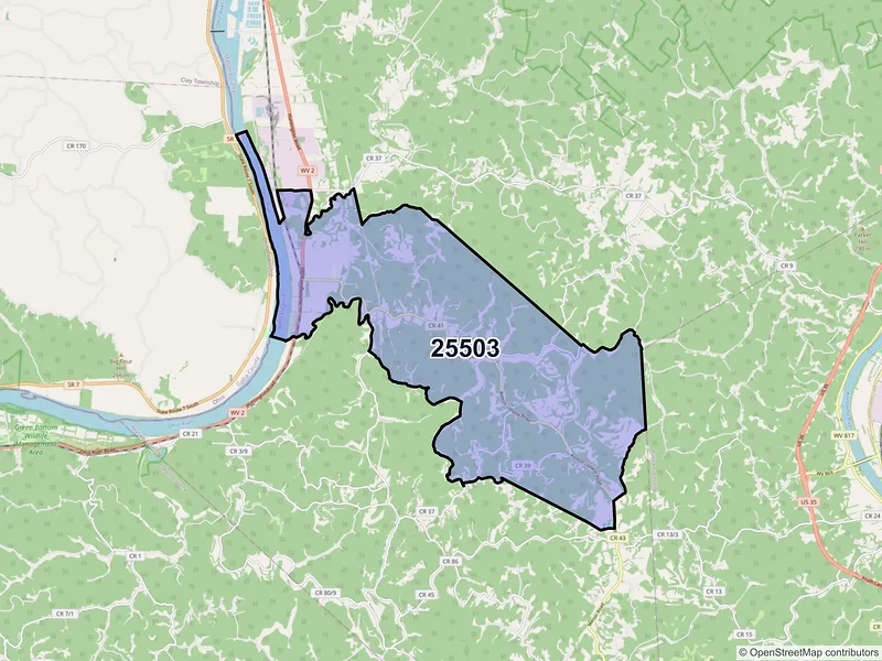 Map of ZIP Code 25503 — Ashton, WV