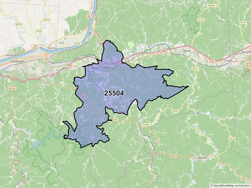 Map of ZIP Code 25504 — Barboursville, WV