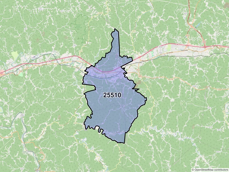 Map of ZIP Code 25510 — Culloden, WV