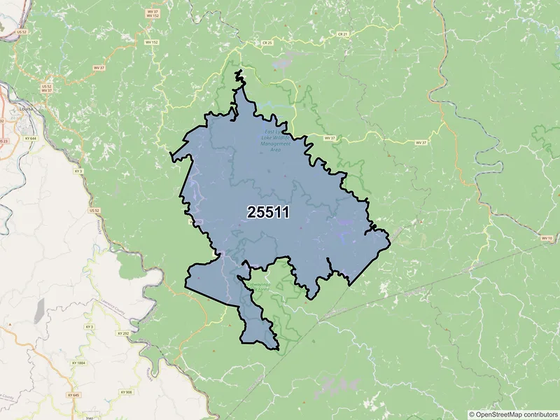 Map of Dunlow, West Virginia and ZIP codes