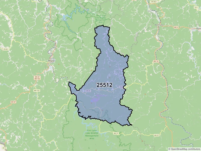 Map of ZIP Code 25512 — East Lynn, WV