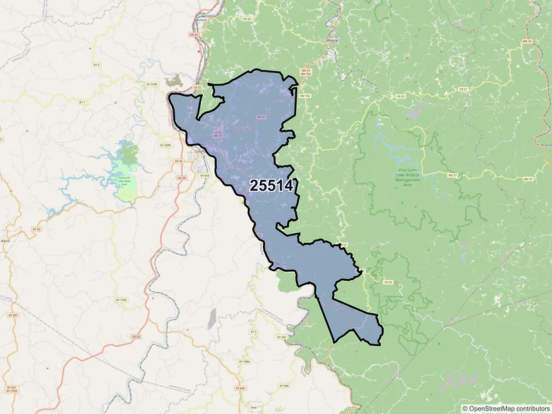 Map of ZIP Code 25514 — Fort Gay, WV