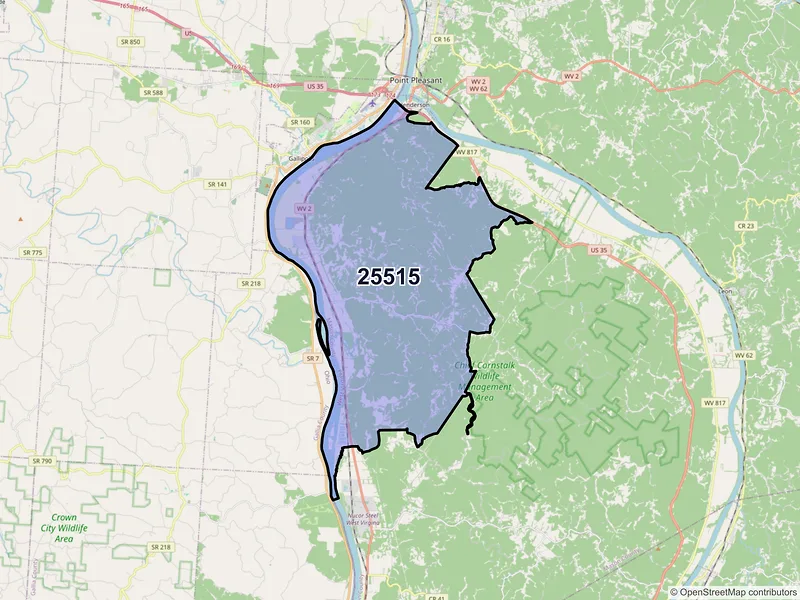 Map of ZIP Code 25515 — Gallipolis Ferry, WV